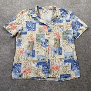 Paradise Bay Shirt Mens Large Hawaiian Floral Palm Camp Button Up Casual